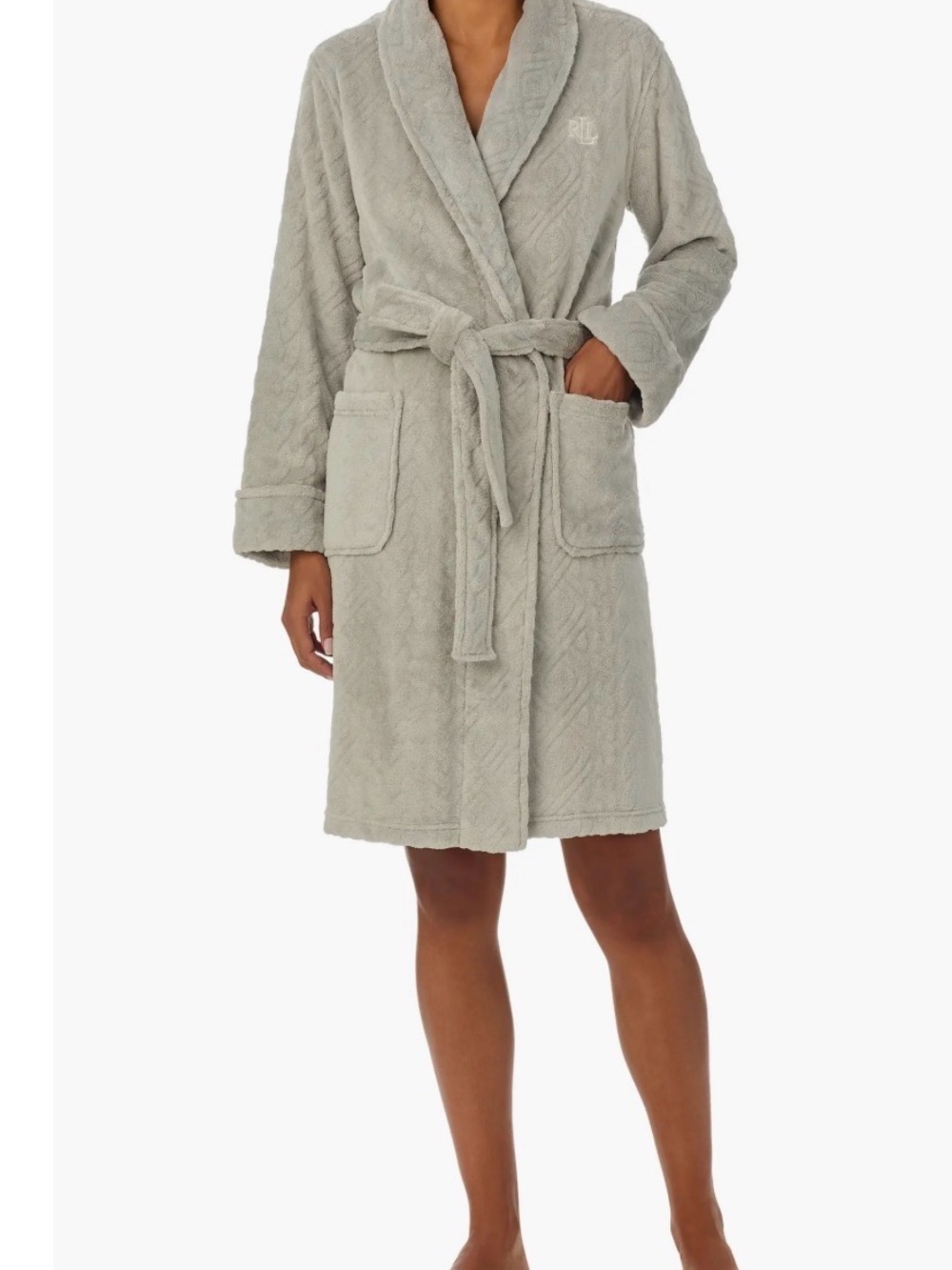 NWT Ralph Lauren quilted robe with Belt - Light Gray Sz XL